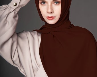 Chiffon hijab met onderkapje | Donker mahoniebruin