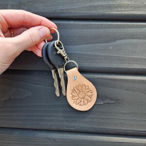 Mini Flower Tooled Leather Keychain