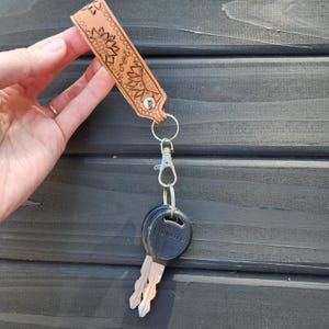Sunflower Tooled Leather Keychain