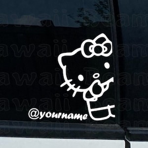 Kitty Custom Peeker Decal with Personalized Social Media Handle | Custom Decal  | Cartoon Character Sticker | Car Window Decal | KawaiiBeam