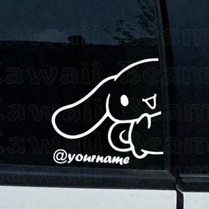 Cinnamon Custom Peeker Decal with Personalized Social Media Handle | Custom Decal | Car Decal | Cartoon Character Sticker | KawaiiBeam