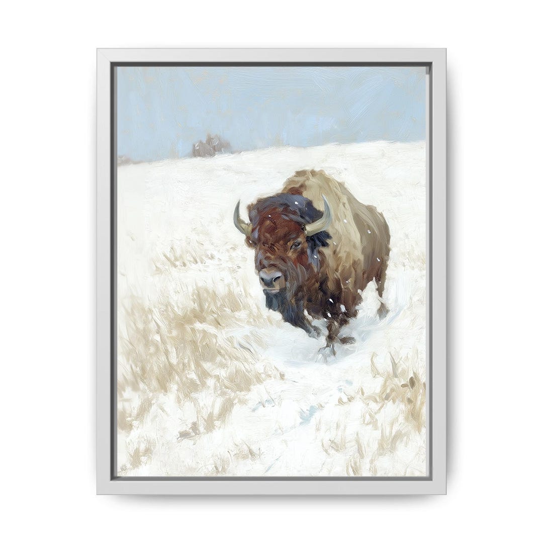 American Bison in Snow Art Print – Winter Buffalo Wall Art, Western ...