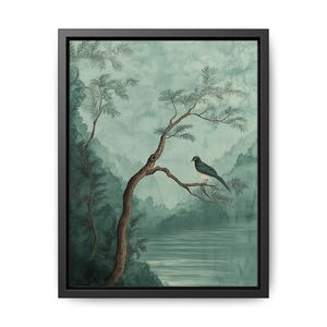 Japandi Bird Wall Art: Sage Green Minimalist Print