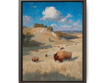 Stampa artistica da parete Bison – Bufalo in un paesaggio montano, arte della fauna selvatica del West americano