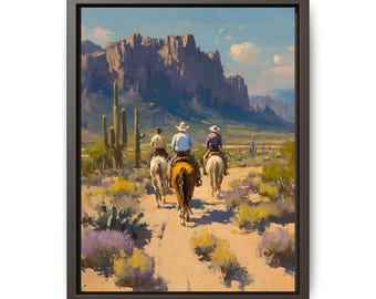 Cowboys Reitpferde Leinwanddruck: Rustikale Western Wüstenwandkunst