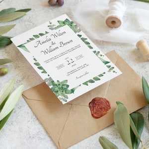 Greenery Wedding Invitation Template Editable Invite Green Leaves Wedding Invitation Printable Wedding Invite Edit With Canva image 1