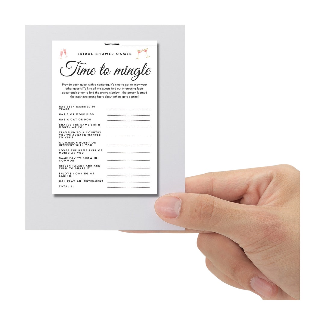 Mingle Game Printable Bridal Shower Game Minimalist Design Fun Party