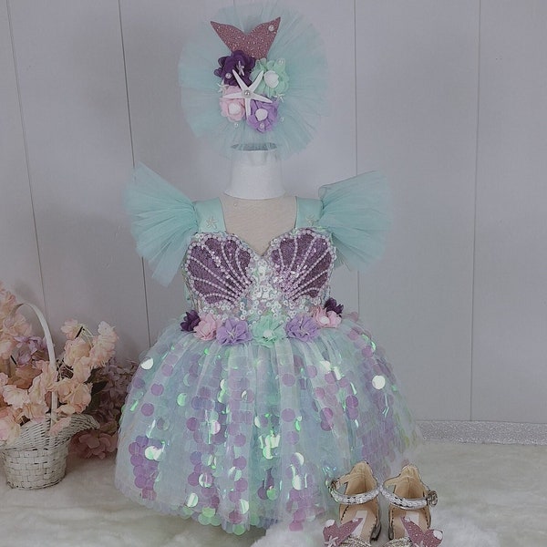 mermaid,disney dress,gift dress for girls,birthday dress,first birthday dress,photoshoot dress,party dress,special occasion dress