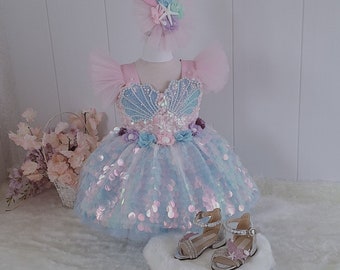 mermaid,gift dress for girls,pink+baby blue mermaid,first birthday dress,birthday dress,photoshoot ,party dress,tutu dress