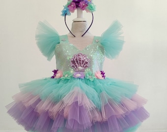 mermaid,mint mermaid,first birthday dress,mermaid with oysters,birthday dress, photo shoot dress, party dress, gift dress for girls