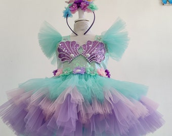 mermaid,mint mermaid,first birthday dress,mermaid with oysters,birthday dress, photo shoot dress, party dress, gift dress for girls