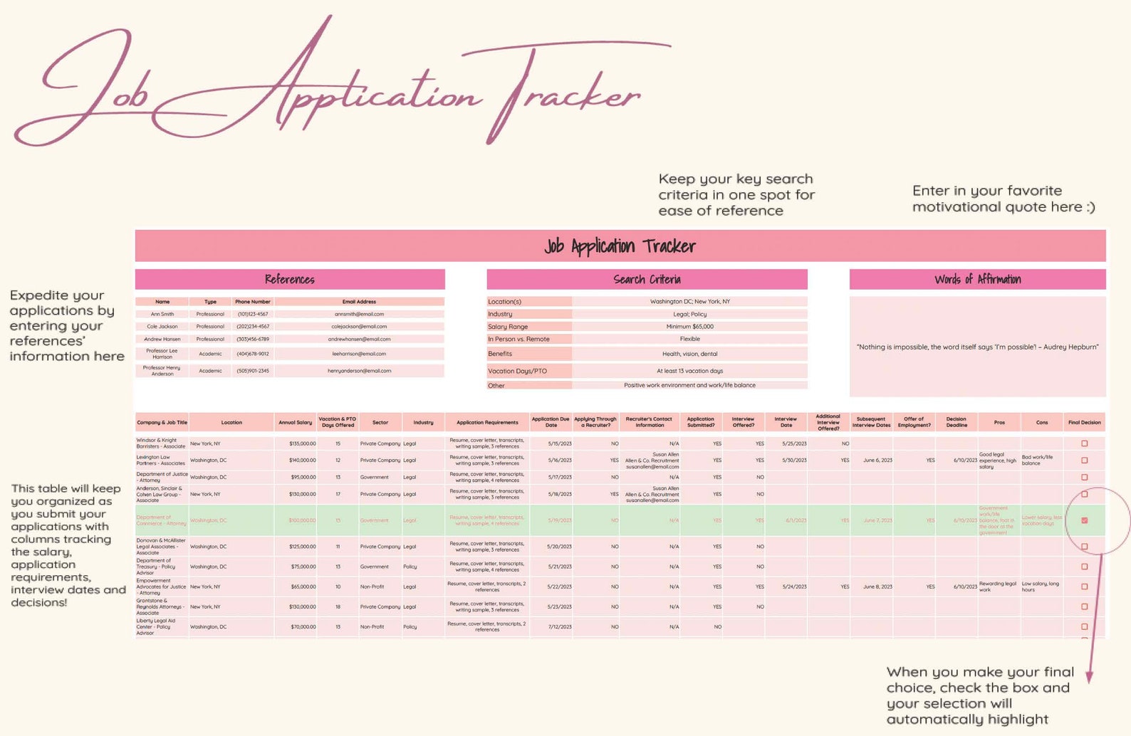 Job Application Tracker Career Planning Salary Tracker Digital Download ...