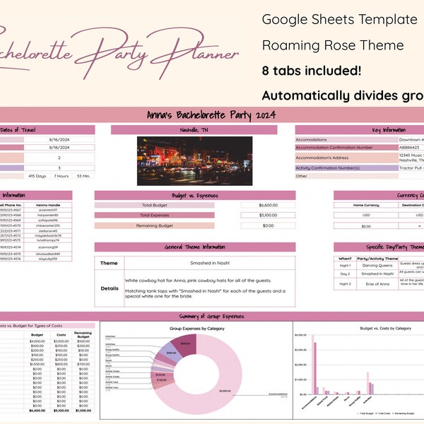 Bachelorette Planning Spreadsheet Etsy
