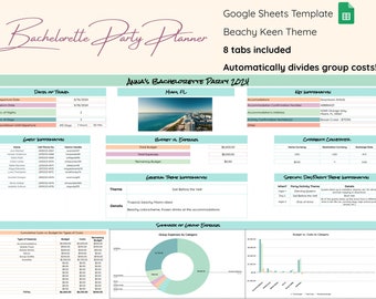 Bachelorette Party Planning Template with Budget Tracking and Cost Division and Payment Tracker, Party Checklist, Itinerary - Beachy Keen