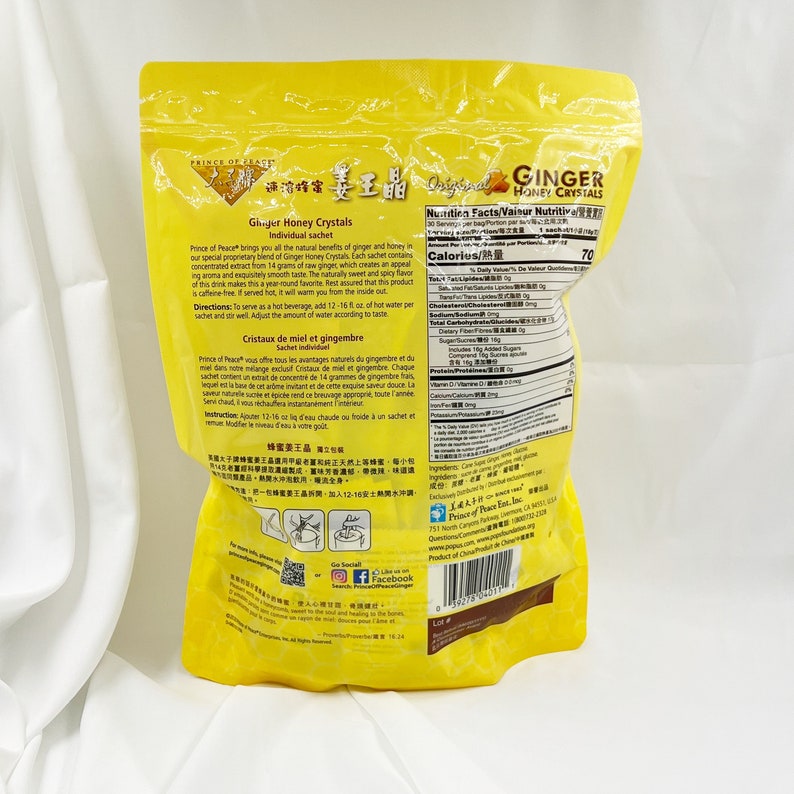 Instant Ginger Honey Crystals, 30 Sachets Instant Hot or Cold Beverage