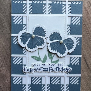 Pansie Birthday Card- Hand Stamped -& Die cut with Stampin up Pansie Patch set.