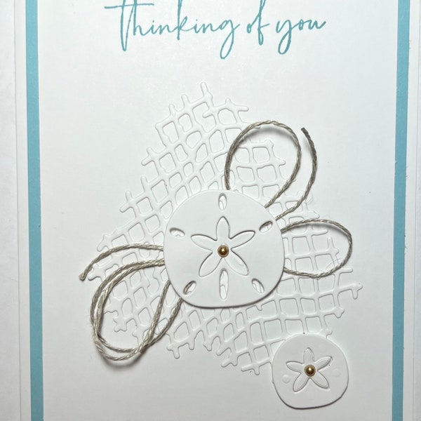 Thinking of you card with die cut Sandollar - Hand Stamped