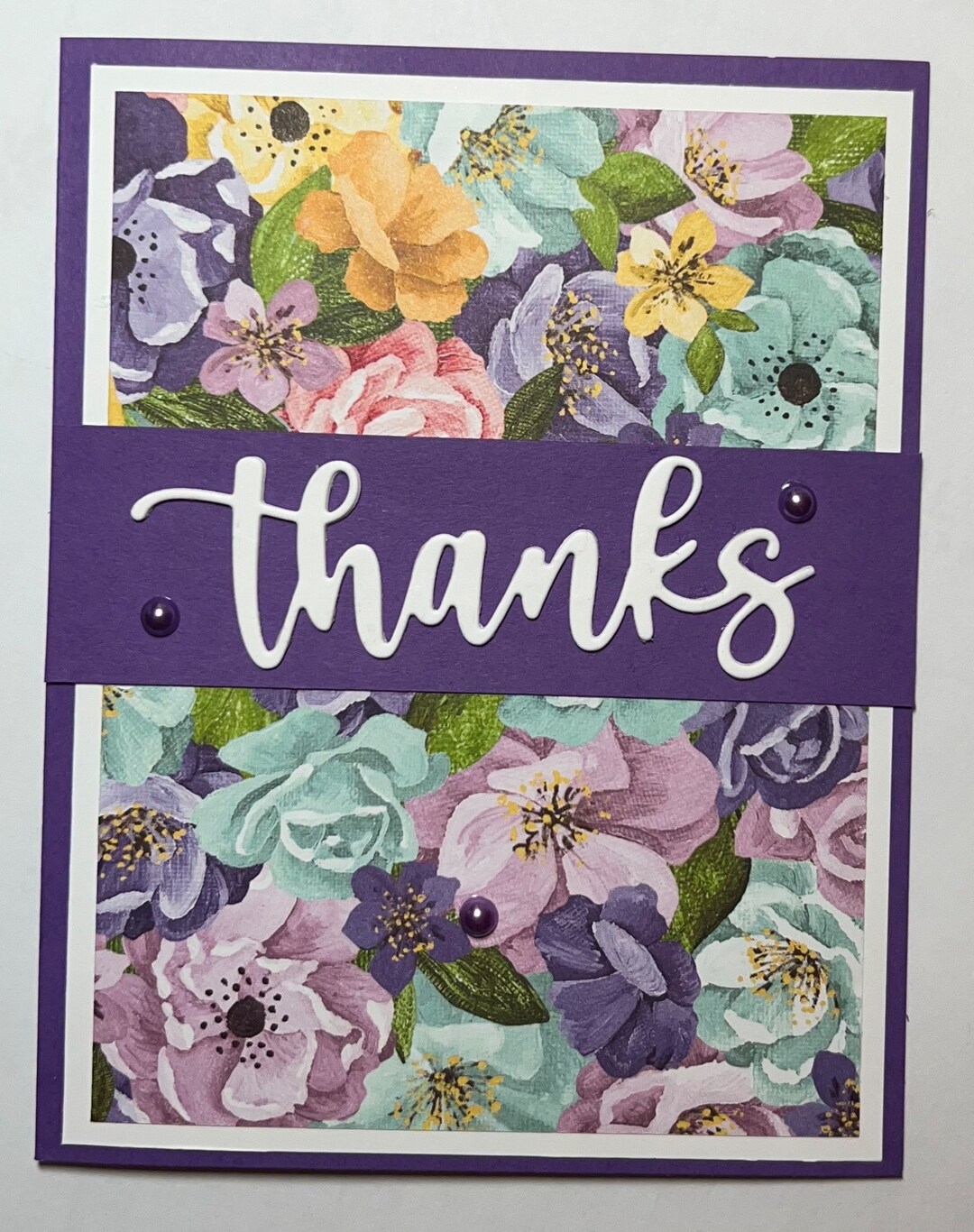 Thank You Card Hand Made With Die Cut Thanks Sentiment Etsy
