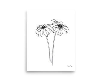 Black Eyes Susan Print, Floral Art, Line Drawing, Hand Drawn, Encouragement, Flower Print, Flower Power, Garden Art, New England Plants,