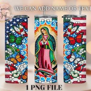 Emballage de gobelet Vierge de Guadalupe Drapeau mexicain et américain Png Cadeau religieux design Notre-Dame de Guadalupe pour elle DESIGN MOSAQUE Png