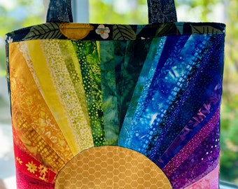 Rainbow Quilted Tote Bag | Handmade