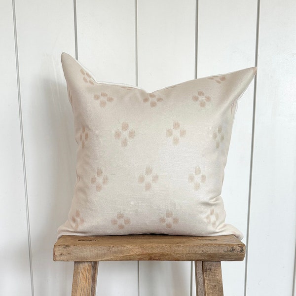 Tan and Cream Boho Handblock Pillow Cover | Beige White Designer Fabric | Modern Farmhouse | Neutral Home | 18x18 | 20x20 | 22x22 | Lumbar