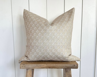 Neutral Floral Handblock Pillow Cover | Designer Fabric | Modern Farmhouse | Neutral Home | 18x18 | 20x20 | 22x22 | 24x24 | Lumbar | Audrey