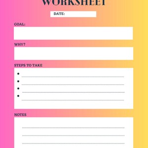 Digital Download Goal Worksheet for Goal Setting, Goal Planning, and Organizing
