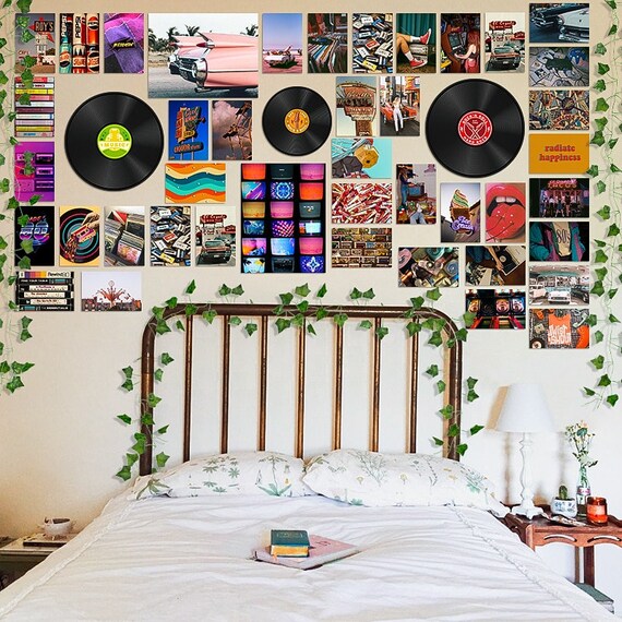48pcs Vintage Records Poster Retro Aesthetic Wall Collage Kits Art