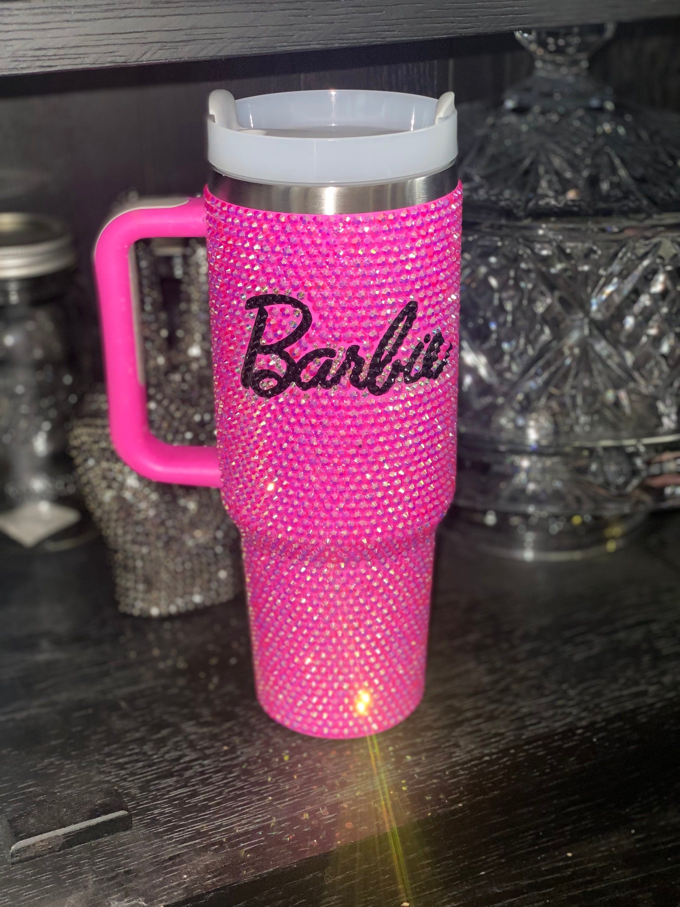 Barbie Pink water bottle, Bright pink stanley cup style, 40oz tumbler with  handle and straw, coffee …See more Barbie Pink water bottle, Bright pink