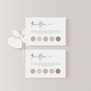 Hochzeitskleidung Kartenvorlage, Info-Karte für Gäste, Dress Code Karte mit Farbpalette, modern minimalistisch, bearbeitbar und anpassbar