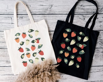Strawberry Tote Bag, Spring Tote Bag, Strawberry Market Bag, Strawberry Grocery Bag