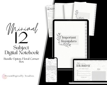 Minimalist Digital Notebook: 12-Subject College Planner (Digital Download)