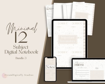 Verlinktes digitales Notizbuch: Minimalistischer Planer mit 12 Themen (Digitaler Download)