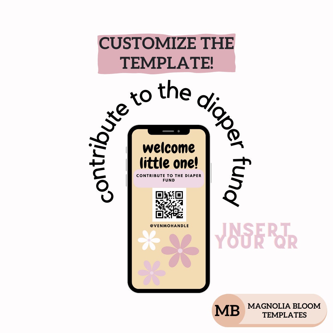 Contribute To The Diaper Fund Venmo | Social Media Post | QR Template | Baby | Baby Shower | QR Code | Diapers | Social Media Template