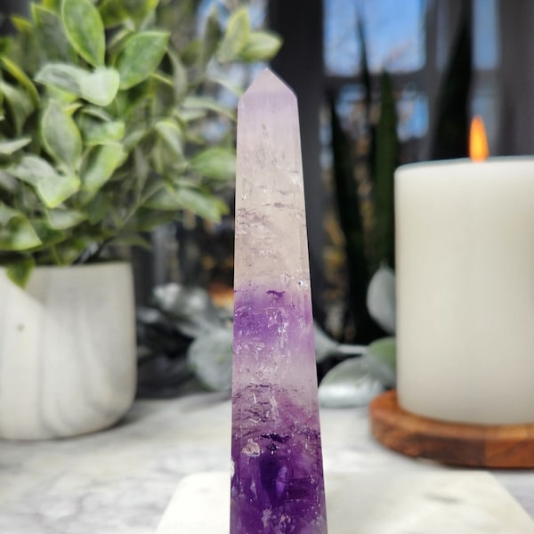Amethyst Phantom Obelisk, Crystal Tower, Amethyst Tower from Brazil, Crystal Gifts, Crystal Point, Crystal Decor, Gift for Her