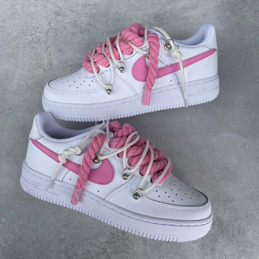 Custom Pink & White Rope Lace Af1's - Etsy