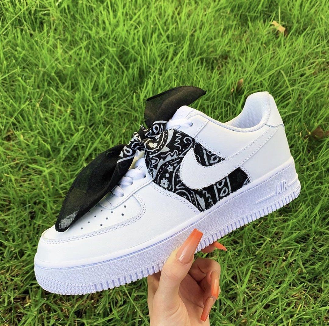 Black Bandana Custom Nike Air Force 1 Shoes Black Low Swoosh - Bandana Fever