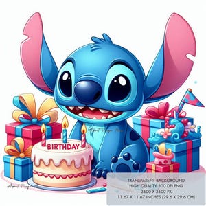 1 Stitch Birthday PNG, Happy Birthday Stitch, gender neutral, 300 dpi Sublimation Designs, clipart, Digital Download, Lilo and Stitch