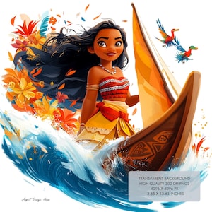 4 Moana Splash and Watercolor Design for Sublimation, PNG file High Resolution 300 DPI, Instant Download Clip art, Baby Moana Princess