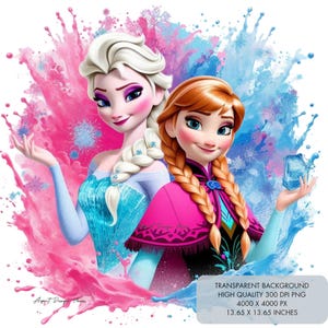 2 Frozen clipart PNG, Splash and Watercolor for Sublimation, TRANSPARENT BACKGROUND, High Resolution 300 DPIs, Instant Download