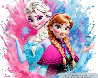 2 Frozen clipart PNG, Splash and Watercolor for Sublimation, TRANSPARENT BACKGROUND, High Resolution 300 DPIs, Instant Download