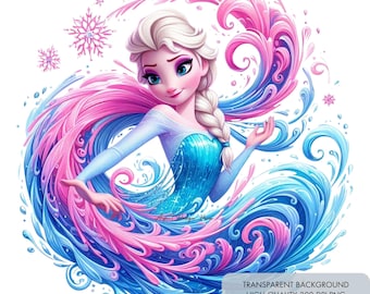 3 Elsa PNG clipart, Splash and Watercolor design for sublimation, TRANSPARENT BACKGROUND, 300dpi high resolution png, Instant download