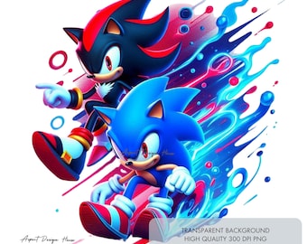 1 Shadow Sonic clipart PNG, Sublimation Designs, High quality 300 dpi, Shirt image for kids party trip birthday boy, Digital Download