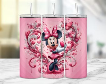 Rosa Minnie-Maus-Herz 20 Unze 20 Unze Skinny Straight Tumbler Wrap Design, Sublimation Design, Digital Download Geschenk für Sommer Geburtstag Mädchen