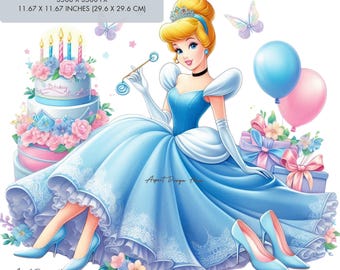 Assepoester png, clipart verjaardag prinses (digitale download)