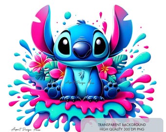 4 Stitch PNG, Lilo and Stitch Splash Sublimation Design High quality 300 dpi, Wall art print, clipart shirt design, Digital Instant Download