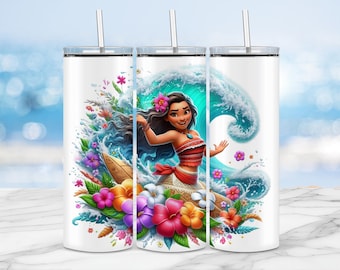 Princess Sublimation Design, Moana Tumbler Wrap PNG, 20 oz 20oz Skinny Straight Tumbler Digital Download, gift for summer birthday girl