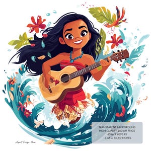 5 Moana PNG clipart, Splash and Watercolor Design for Sublimation, PNG file High Resolution 300 DPI, Instant Download, Moana Clip art