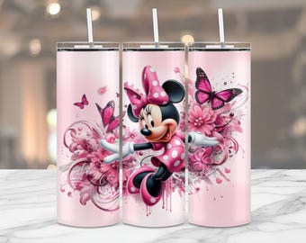Pink Minnie Butterfly Tumbler Wrap PNG, cartoonsublimatieontwerp (digitale download)